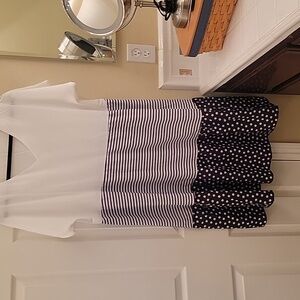 White block top dress with B&W stripes and B&W stripes